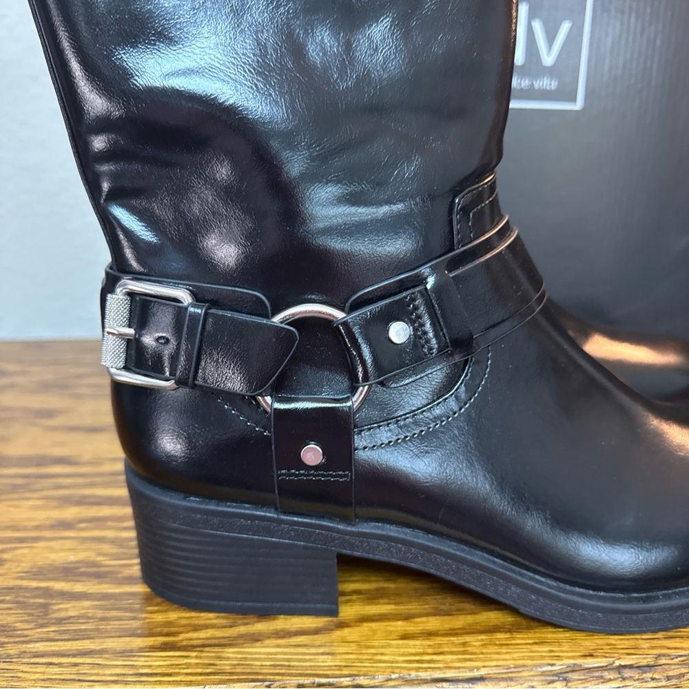Dolce Vida Armonda Black, Shiny Harness Moto-chic boots size 8.5M - Picture 2 of 9